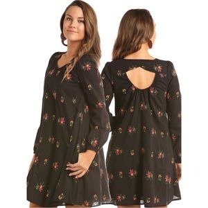Rock & Roll Cowgirl Floral Long Sleeve Mini Dress Women's Medium